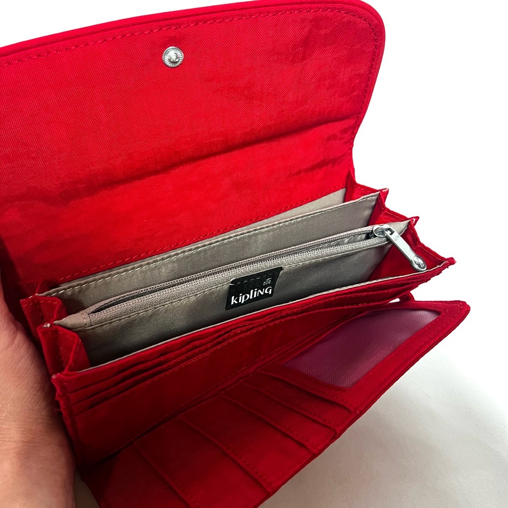 Kipling Red RFID Nylon Travel Wallet Organizer | Card Holder Zip Coin Purse - Picture 4 of 10